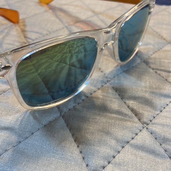 Sunglasses Clear & Orange Frames. Golden-Green Mirrored Lenses. - Picture 2 of 11